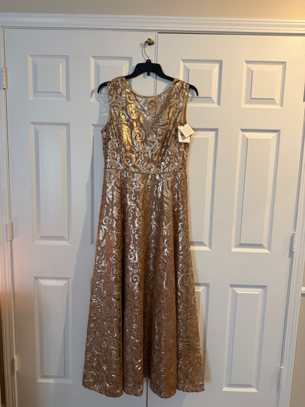 Calvin Klein Metallic Gold Brocade A-Line Evening Dress